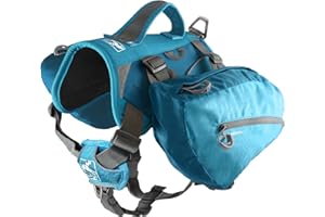 Kurgo Big Baxter Dog Backpack, Dog Saddlebag Pack for Pets, Adjustable Saddlebag for Hiking, Walking, Running, Camping, Coastal Blue
