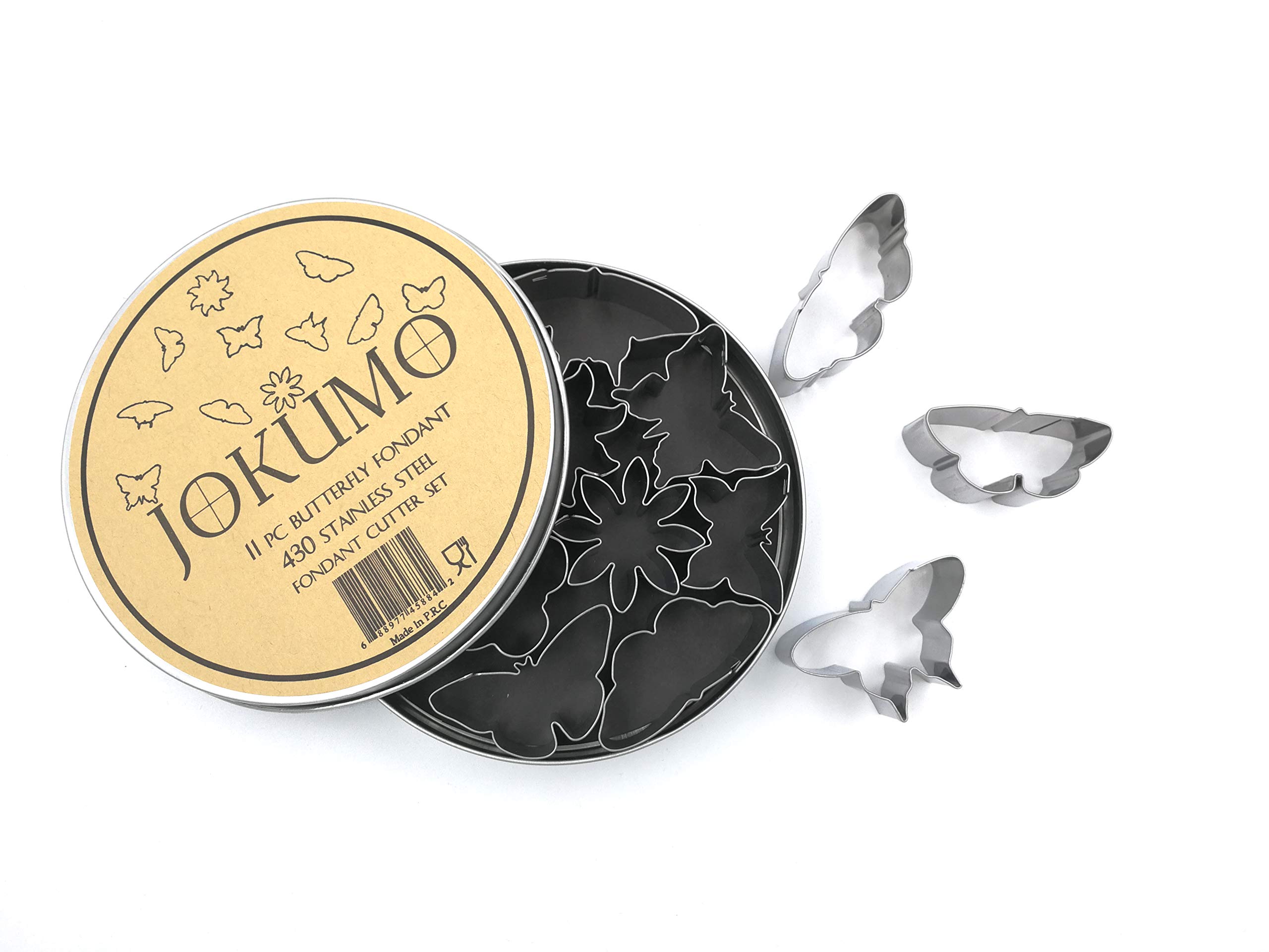 JOKUMO 11 Piece Butterfly Icing/Fondant Cutter Set –Tin Storage Box for Fondant, Cake and Muffin Decoration.
