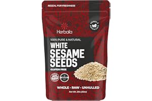 Herbaila Sesame Seeds Bulk 2lbs - White Raw Sesame Seeds for Baking - Unhulled Sesame Seeds Bulk - Keto Friendly - Non GMO Seeds - Gluten Free - Grown in USA 32oz