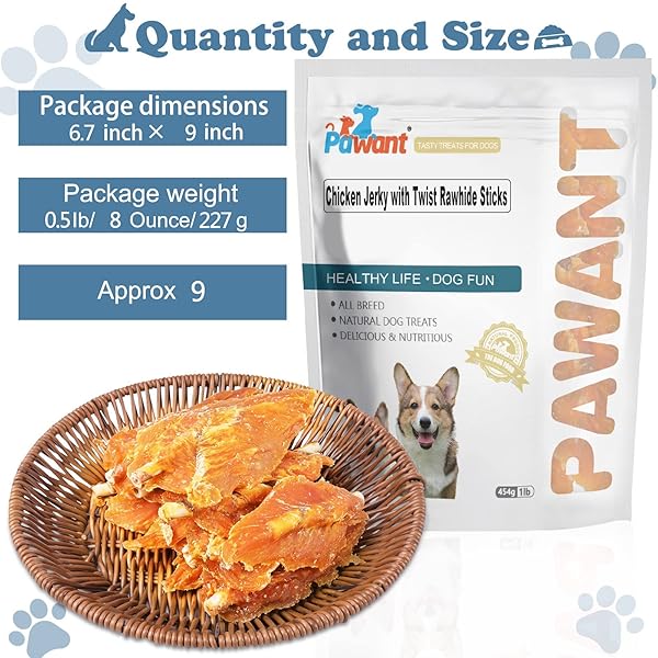 PAWANT CHICKEN JERKY WITH TWIST RAWHIDE STICKS PUPPY TRAINING SNACKS DOG CHEWS TREATS 0.5LB/227G