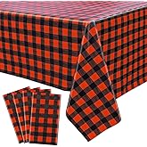 Hegbolke 4 Pack Buffalo Plaid Tablecloths - 51x86 Disposable Plastic Red and Black Lumberjack Checkered Tablecloth for Party, Picnic, Camping, Barbecue, Christmas, Holiday Table Decor