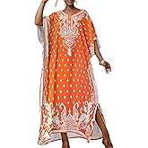 Bsubseach Ethnic Kaftan Dresses for Women Plus Size Beach Coverup Short Sleeve Beach Dress Caftan Loungewear