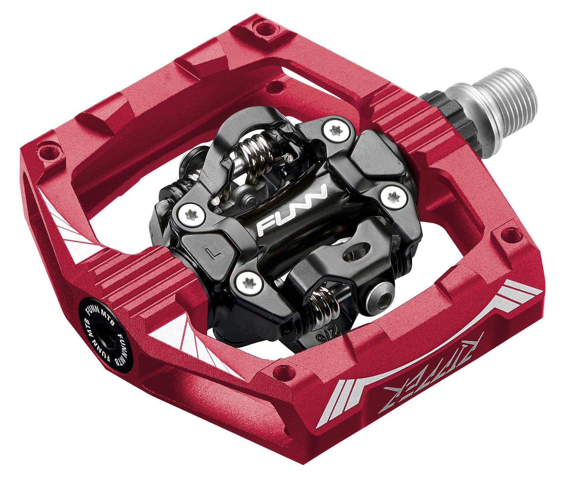 Funn Ripper Mountain Bike Clipless Pedals, Rocker Clip/Spring-Loaded Clip-in Mechanism, Compatible with SPD Cleats, 9/16" CrMo Axle Bicycle Pedals for MTB/Gravel Cycling (Red)
