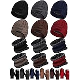 Suhine 24 Pcs Winter Warm Hat and Gloves Set Fleece Lined Knit Skull Cap Neck Scarf Touch Screen Gloves Ski Earmuffs for Women Men Homeless Care Gift