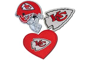 ELEFOCUS 3 Pcs Rugby Team Logo Embroidery Patch, Helmet and Heart Logo Iron-on Patch for Jacket Backpack Jeans Jacket-KC