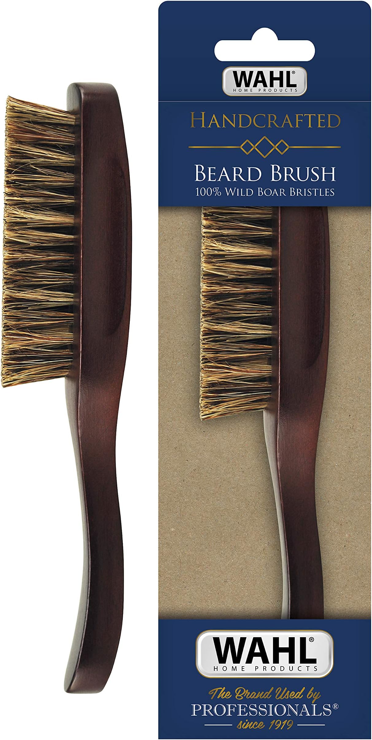 WAHL Large Handled Beard Brush with 100% Boar Bristles with Firm Natural Hair for Grooming & Styling – Wood Handle for Beards, Moustaches, Skin & Hair Care – Model 3347