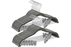 SONGMICS 20-Pack Pants Hangers, 16.7-Inch Long Velvet Hangers with Adjustable Clips, Heavy-Duty, Non-Slip Skirt Hangers, Spac