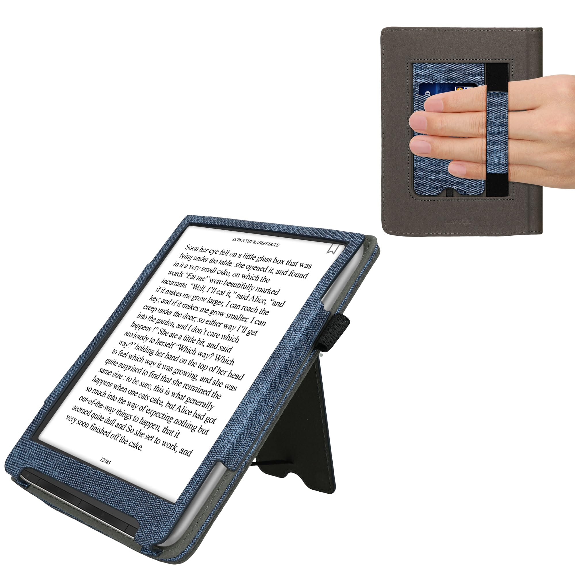 kwmobile Cover Compatible with Pocketbook InkPad 4 / Color 3 / Color 2 / Vivlio InkPad 4 / InkPad Color 3 Cover - Faux Leather/Suede Case with Stand - Dark Blue/Dark Grey