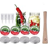 Complete Mason Jar Fermentation Kit - Sauerkraut Pounder + 4pc Glass Weights + 4pc water airlocks Easy Wide Mouth Jars Vegetable Fermenting Set -Suitable for 86MM mason jar (Jars Not Included)