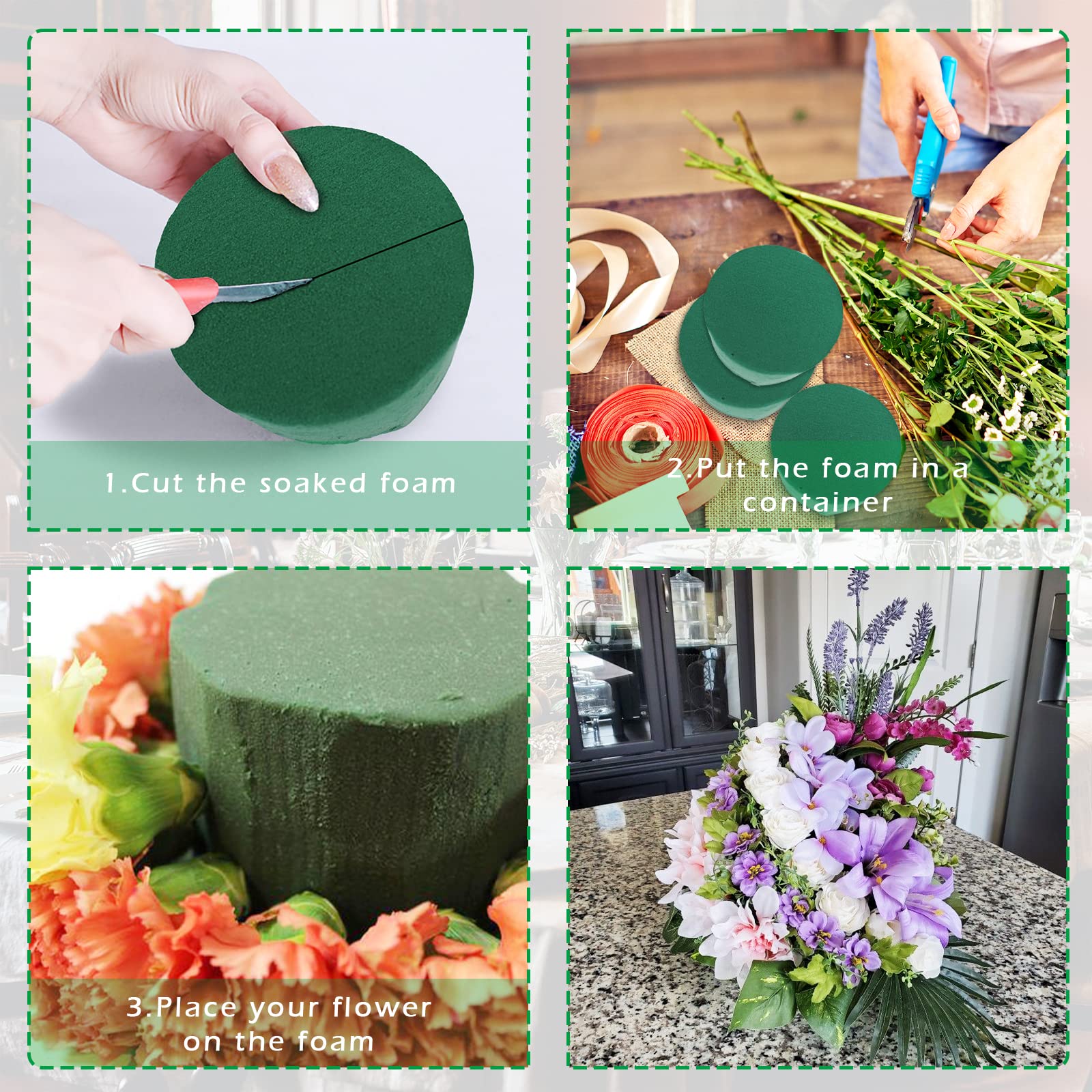 Prashent 6 Pcs Round Floral Foam Blocks,Green Wet Dry Flower Foam Plant Foam for Fresh & Artificial Flower Arrangements DIY Craft 3.2
