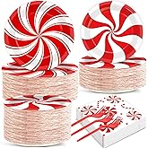 gisgfim 50 Guests Christmas Peppermint Candy Party Supplies Candy Mint Plates and Napkins Forks Xmas Tableware Red and White Striped Paper Plates for Holiday Party 200PCS
