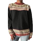 MakeMeChic Women's Long Sleeve Grandma Sweater Crew Neck Vintage Knit Cozy Pullover Tops