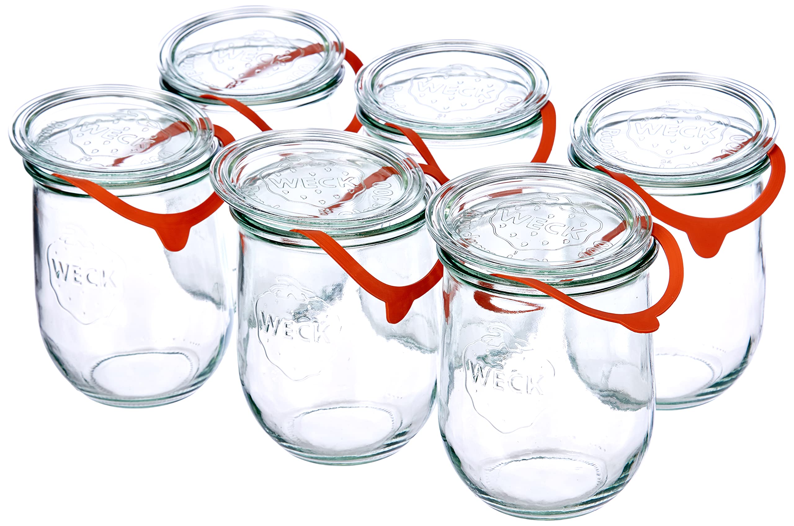 Weck Airtight Clip-Close Sealed Tulipano 1 L Jar with Lid 100 mm, Pack of 6, Glass, Transparent