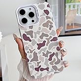 HYUEKOKO for iPhone 16 Pro Case, Vintage Camo Pattern Design for Men Boys Teens, Cool Camouflage Shockproof Protective Cover for Girls Women - White