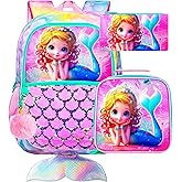 ZLYERT 3Pcs Mermaid Backpack for Girls, 16" Sequins Kids Bookbag with Lunch Box, School Backpacks Set for Elementary Preschool Kindergarten(Pink)