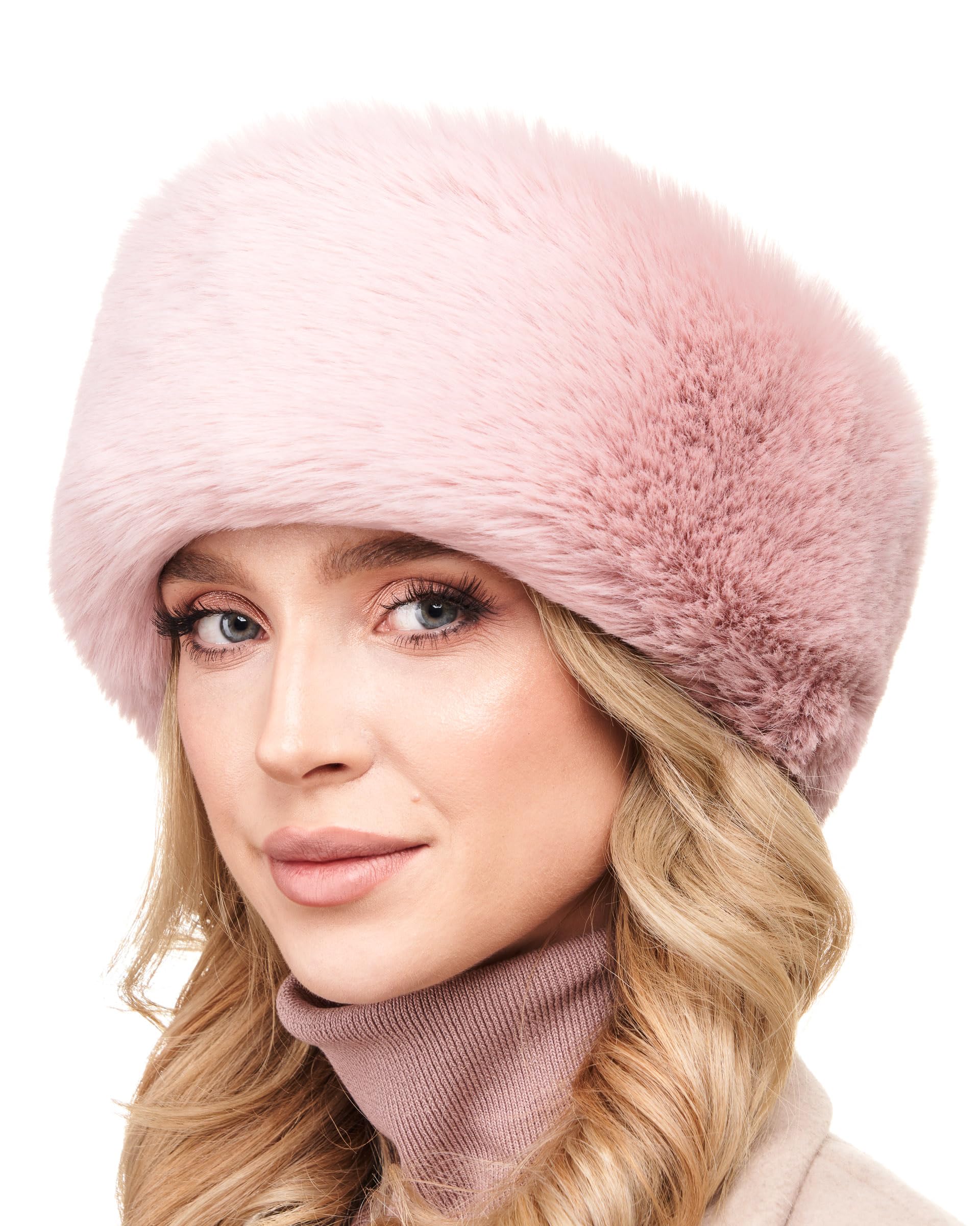 Futrzane Modern Headband - Ladies Winter Fur Headbands - Soft Russian Ear Warmer - Size S (Pink Long Modern)