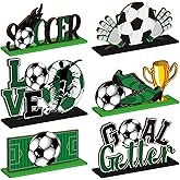 Suzile 6 Pcs Soccer Party Decorations Wooden Soccer Theme Birthday Party Centerpieces Table Decoration Football Tabletop Decor for Boys Girls Sports Theme Baby Shower Birthday Supplies