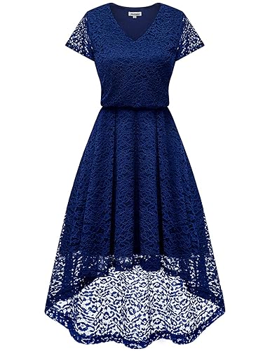 bbonlinedress Damen Elegant Kleid aus Spitzen Kurzarm Cocktail Party Ball Hi-Lo Kleider Red XL