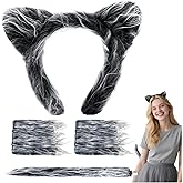 Dokeawo Werewolf Wolf Costume with Wolf Ears Headband, Gloves & Tail Set for Adult Men Women Halloween Cosplay Party Dress Up Accessories Kit