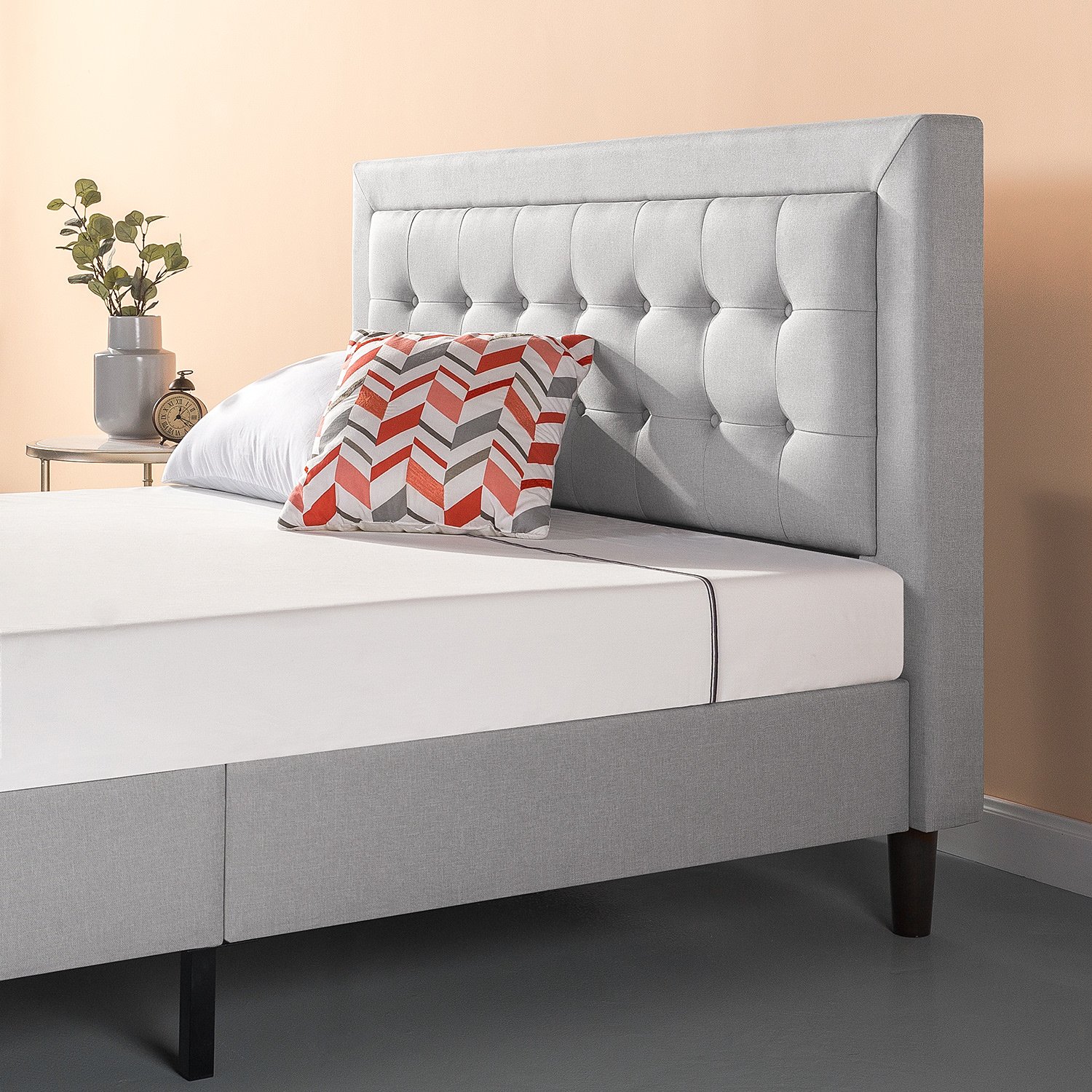Zinus Upholstered Button Tufted Premium Platform Bed/Strong Wood Slat eBay