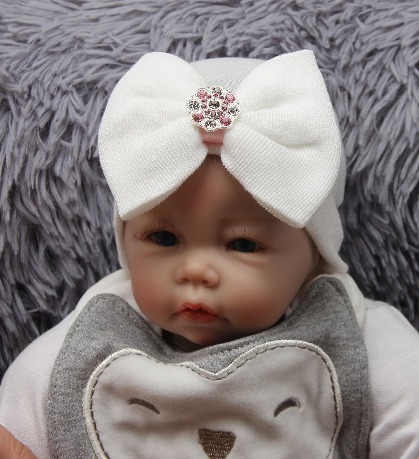 Gellwhu Pink White Blue Newborn Girl Nursery Beanie Hospital Hat with Large Bow (3 Colors Pack K): Clothing