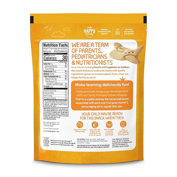 HAPPYTOT ORGANIC MULTI-GRAIN COOKIES TODDLER SNACK, FUN TRANSPORTATION SHAPES, VANILLA, 4.4 OUNCE (PACK OF 5)