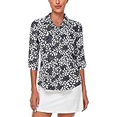 LURANEE Womens Golf Shirt Quick Dry 3/4 Sleeve T Shirts 2-Buttons Polo Workout Tops UPF 50+ Shirts S-2XL