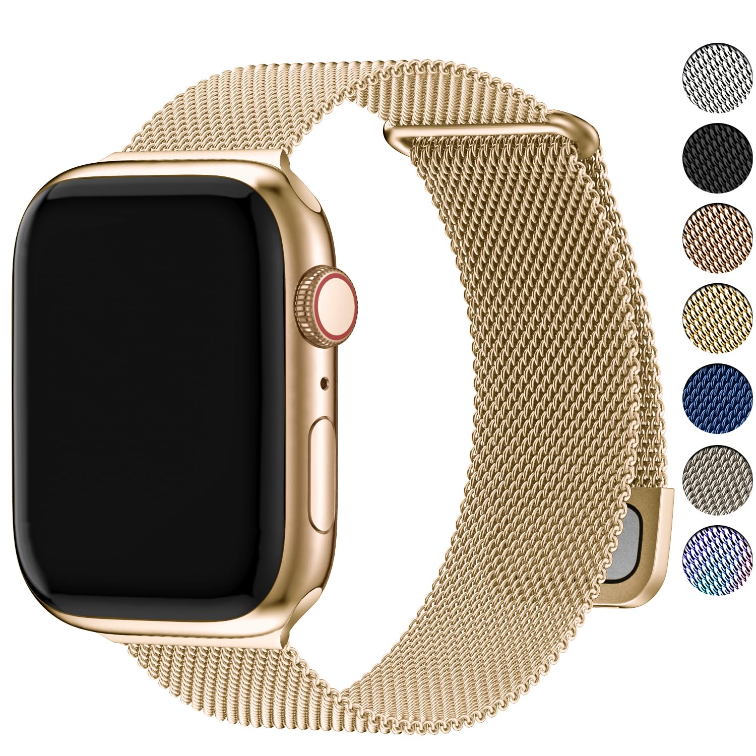 Fullmosa Compatible with Apple Watch Straps 44mm 46mm 45mm 42mm 49mm, Magnetic Milanese Loop Replacement iWatch Straps for Women Men for Ultra/SE 3 2 1 Series 11 10 9 8 7 6 5 4 3 2 1, Gold
