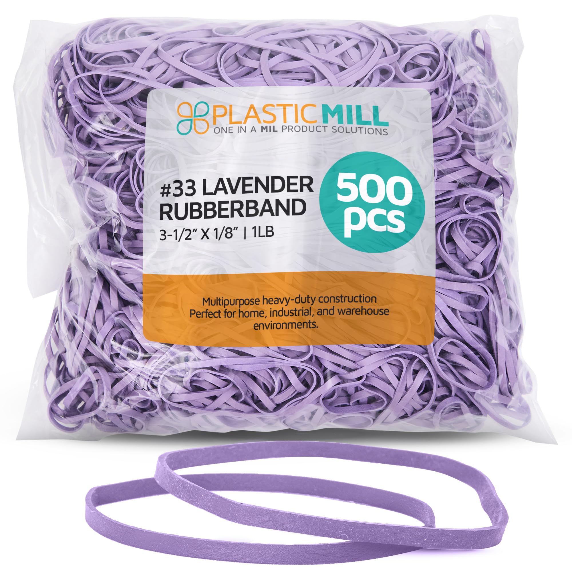 PlasticMill Rubber Bands - #33 Size - Rubberbands - 1Lb/500 Count 1 Pound / 500 Count Lavender