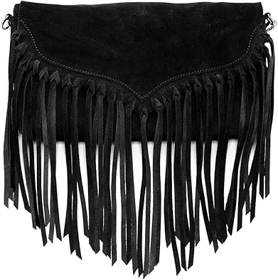 black leather fringe purse