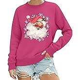 NEWKA Christmas Sweatshirts for Women Santa Long Sleeve T-Shirt Xmas Holiday Tee Tops