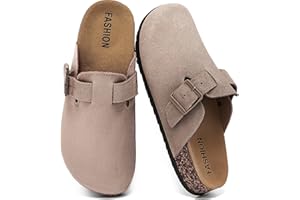 YORFOTMAE Women's Suede Clogs Mens Leather Mules Comfort Cork Footbed Antislip House Sandals Arch Support Potato Shoes with Adjustable Buckle