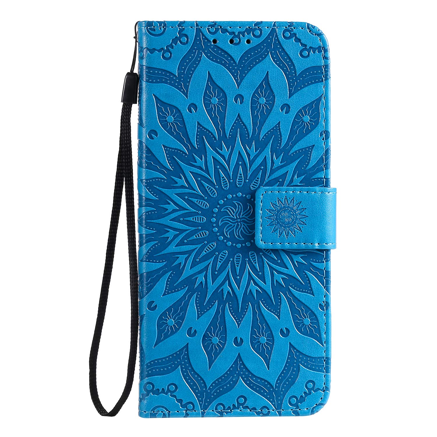 Motorola Moto G50 Phone Case, Flip Folio Case PU Leather Wallet Cover Embossed Mandala with Magnetic Card Holder Kickstand Shockproof TPU Bumper Protective Case for Motorola Moto G50, Blue