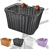 Hand-Woven Wicker Adult Front Bike Basket with Leather Straps | Easy detachable, fits adult bikes, Durable hand-woven wicker, Size: 30x24x19cm, Ideal for commuting, shopping, leisure rides