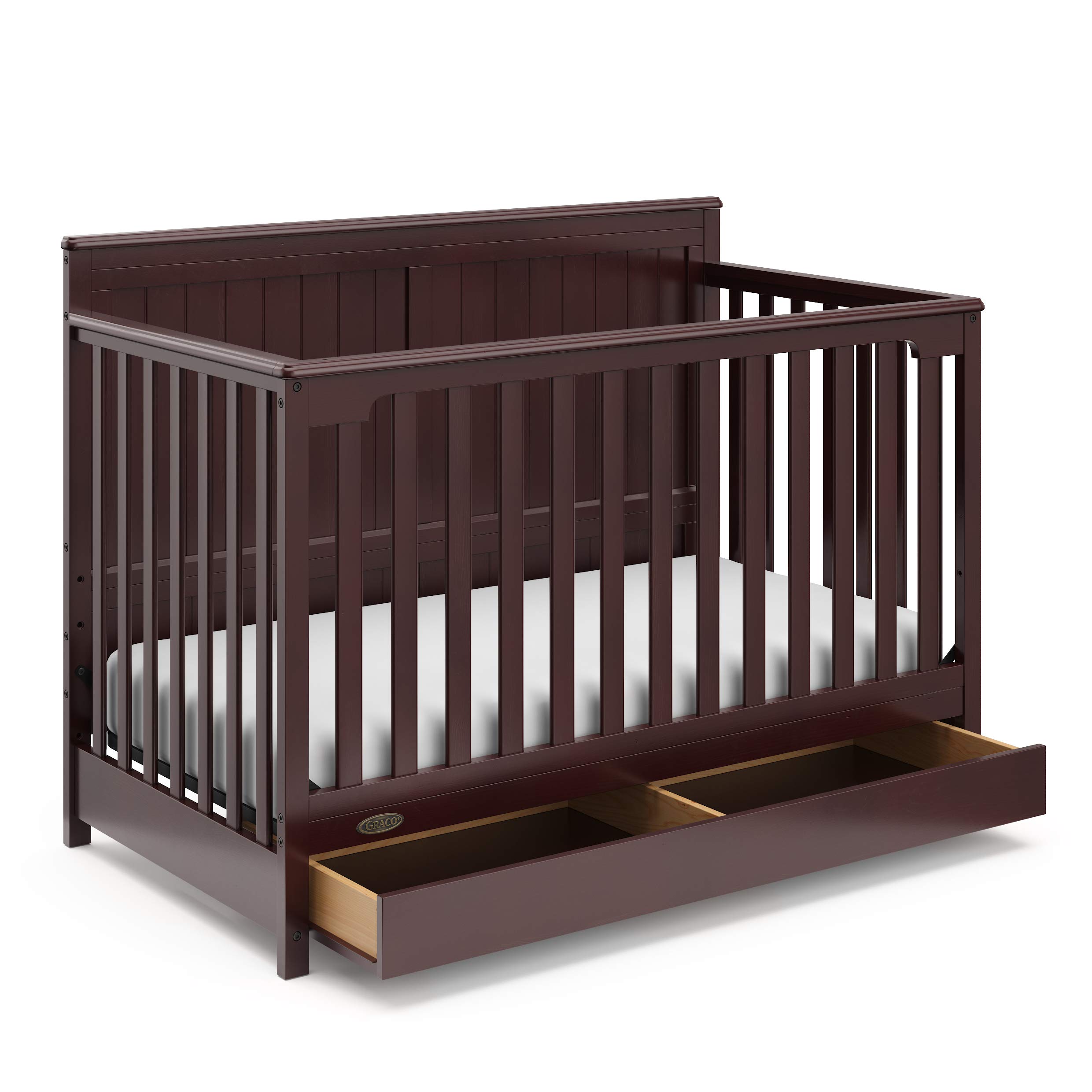 Photo 1 of Graco Hadley 5-in-1 Convertible Crib with Drawer (Espresso) – GREENGUARD Gold Certified, Fits Standard Crib Mattress, Converts to Toddler Bed, Daybed and Full Bed, 4 Adjustable Mattress Heights