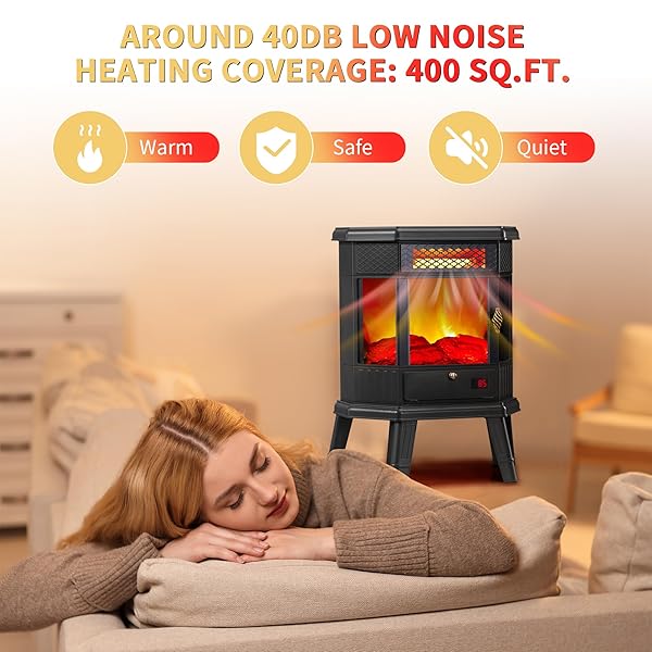 REALSMART ELECTRIC FIREPLACE HEATER 22 IN FREESTANDING FIREPLACE STOVE INFRARED FIREPLACE WITH 3D FLAME EFFECT REMOTE CONTROL, TIMER, OVERHEATING PROTECTION HEATER FOR INDOOR USE BROWN