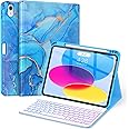 Soke for iPad (A16) 11th/10th Generation Case with Keyboard(2025/2022)-7 Color Backlight Wireless Detachable Folio Keyboard Cover with Built-in Pencil Holder for iPad 11/10.9 inch, Blue Marble