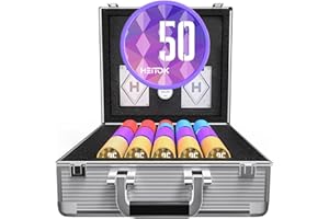 HEITOK 600 Piece Poker Chip Set 11.5g Heavyweight Casino Grade Chips with Denominations Aluminum Case 2 Decks Cards and Upgra
