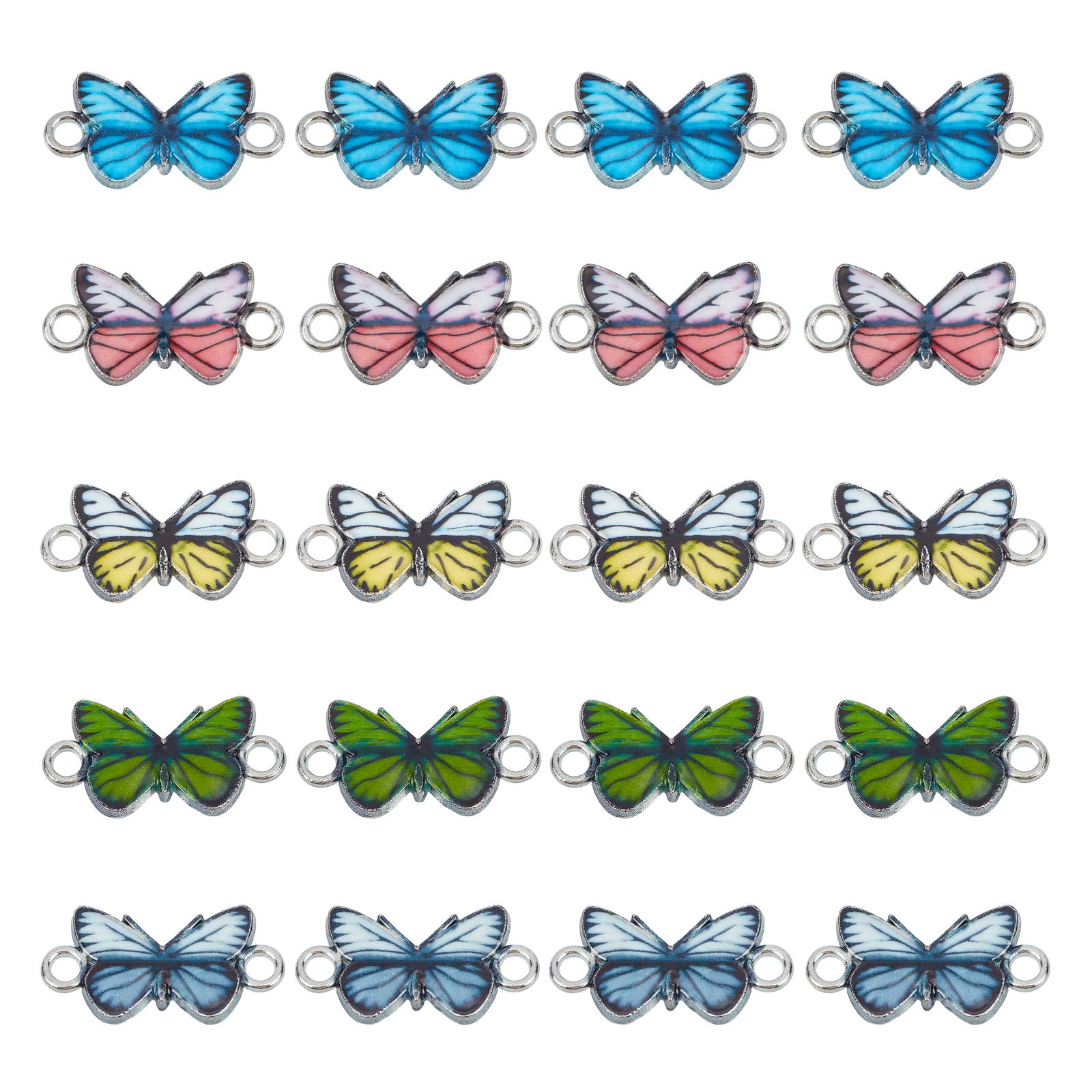 NBEADS 30 Pcs Butterfly Charms, Alloy Enamel Link Charm Butterfly Connector Metal Pendant for Earrings Bracelets Necklace DIY Making Jewelry Making Accessories