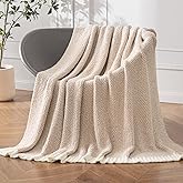 MIULEE Beige Super Soft Throw Blanket for Couch, Cozy Fluffy Warm Throws Knit Blankets for Sofa, Bed, Chair, Living Room, Camping, Picnic, 50 x 60 inch