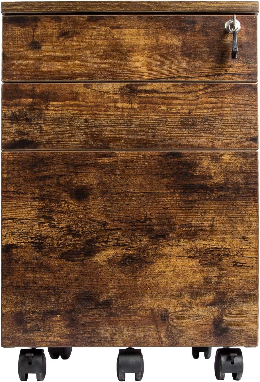 Office Products Mobile File Cabinets Topsky 3 Drawers Wood Mobile File Cabinet Fully Assembled Except Casters Rustic Brown Letter Size