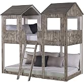 DONCO Twin Tower Bunk Bed BUNKBED, TWIN/TWIN, Rustic Dirty White