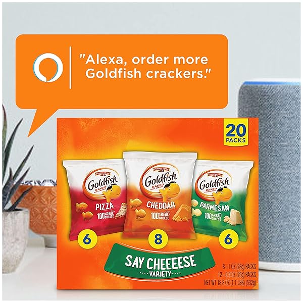 GOLDFISH CRACKERS SAY CHEEEESE VARIETY PACK WITH CHEDDAR, PIZZA AND PARMESAN, SNACK PACKS, 20 CT (18.8 OUNCES)