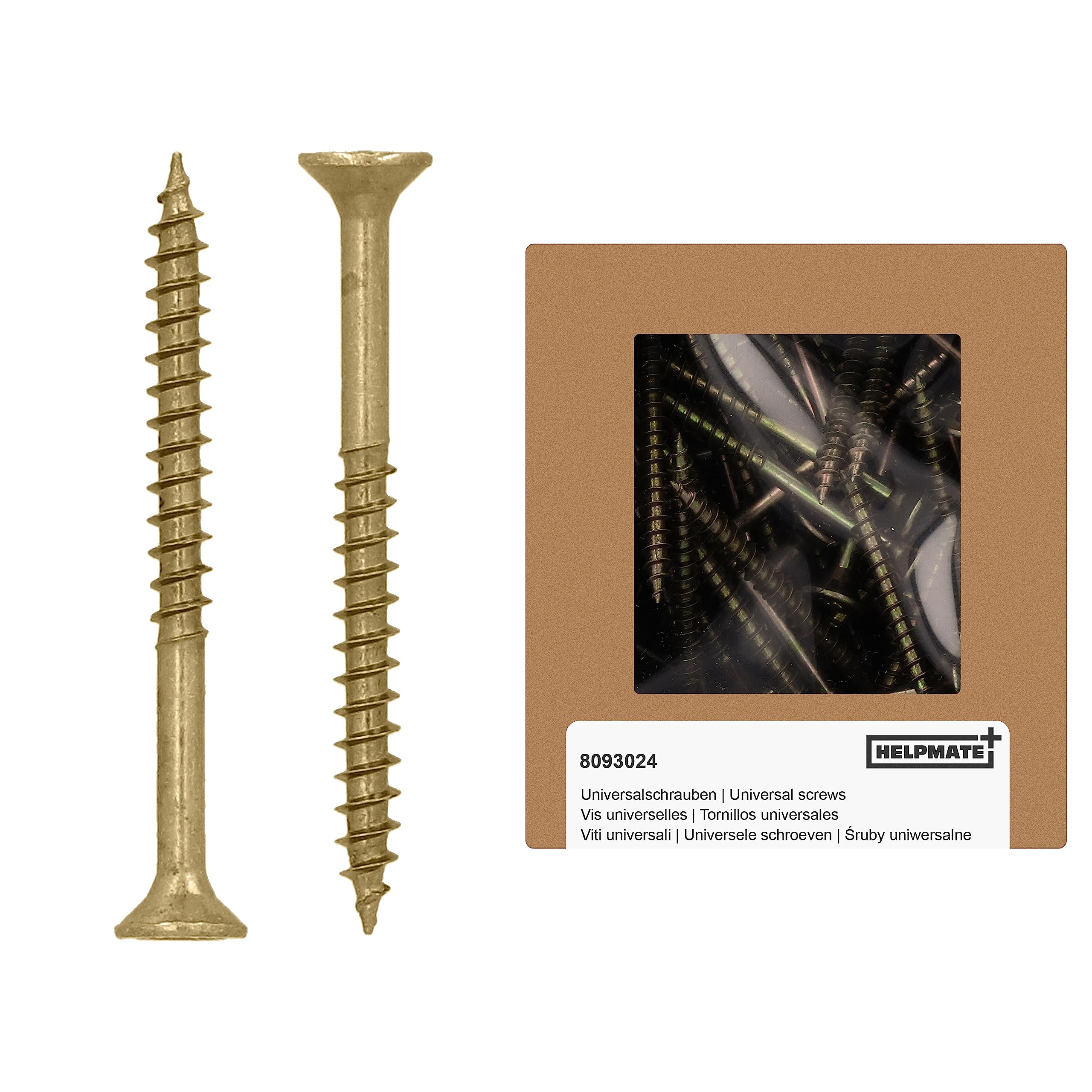 HELPMATE - Universal screws, countersunk head, 3.5x40, yellow passivated - 300 pieces Wood screws with T-drive and partial thread - Chipboard screws for indoor use and protected outdoor areas