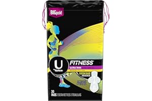 U by Kotex Fitness Ultra Thin Feminine Pads with Wings, Regular Absorbency, 30 Count