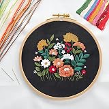 MAMUNU Canvas Tote Bag Embroidery Kit for Beginners Floral Pattern Black view 4