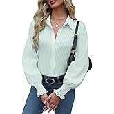Zeagoo Womens Button Down Shirts Smocked Cuffed Blouses Printed Lantern Shirt Long Sleeve Tops Casual Collar Business Fashion