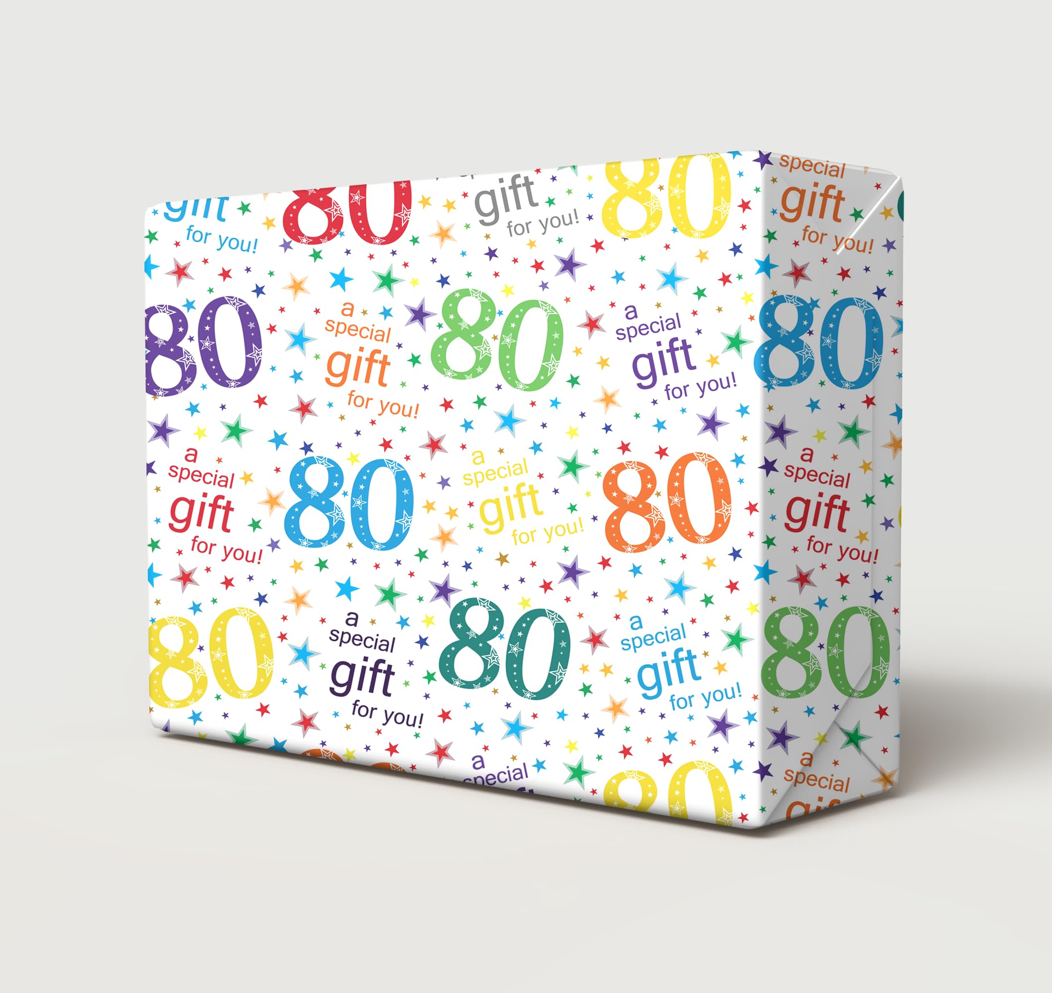 Party Angels 4 Sheets + 4 Gift Tags 80th Birthday White Multi Colour Wrapping Paper Age 80 Birthday Gift Wrap Paper Male/Female/Unisex White & Multi Colour (PA)