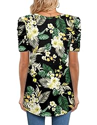 CATHY Womens Summer Tshirt Short Puff Sleeve Tunic