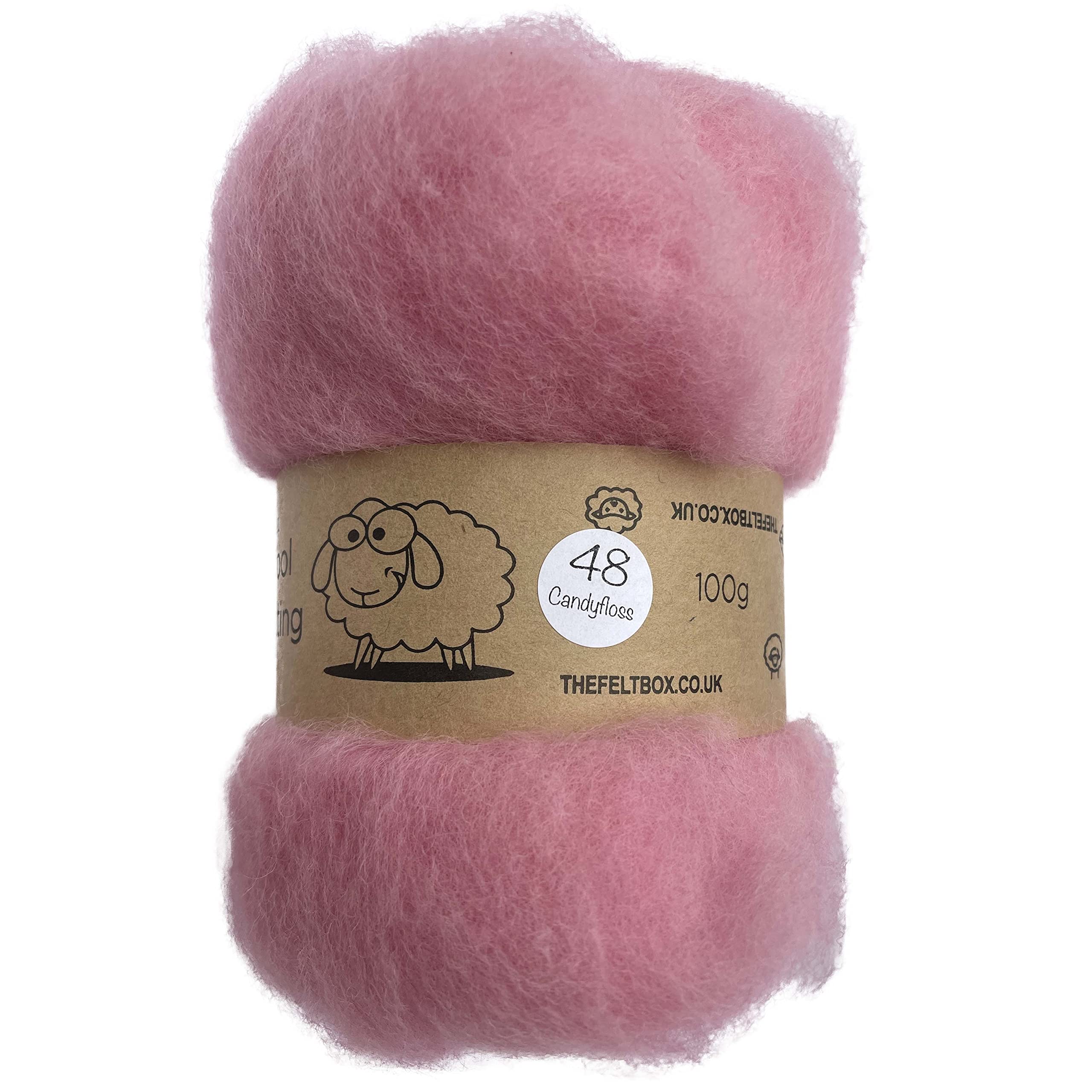 The Felt Box Needle Felting Wool Carded Batting : Short Coarser Mixed Together Fibres, Use as Core or Finish Wool 100 g | 3.5 oz- Candyfloss #48